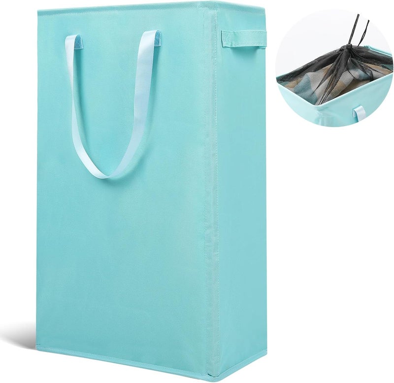 Odonata Slim Laundry Hamper Handles Collapsible Laundry Basket Thin Dirty Clothes Basket Narrow Laundry Bag Foldable Dirty Hamper 45L (Baby Blue) - Image 1
